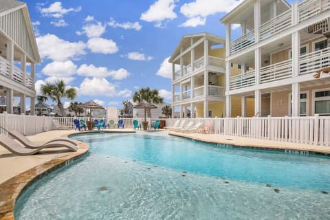 Resort Pool — Freeform Pool, Tiki Umbrellas, Adirondack Chairs & Palm Trees