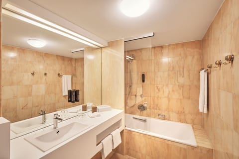 Hair dryer, bathrobes, slippers, towels