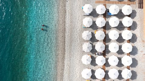 Private beach, sun loungers, beach umbrellas, beach bar