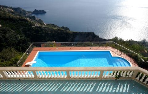 The view over pool & main terrace taken from the balcony of the master bedrooms
