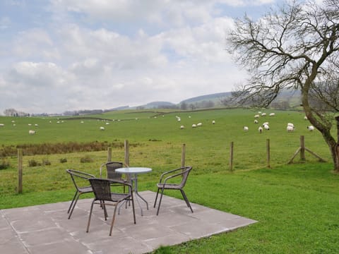 Lawned garden with paved patio | Beuchan Bungalow - Beuchan Farm, Keir Mill, Thornhill