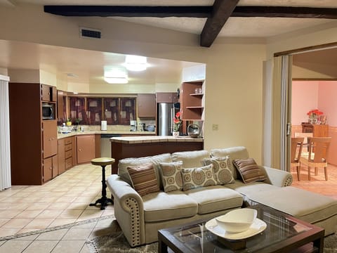 View from the downstairs living room to the kitchen