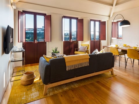 Panoramic Apartment, River View | Living area | 44-inch LED TV with cable channels, TV