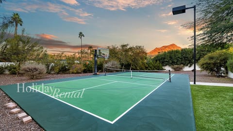 Scenic pickleball court with hoop, lush views & stunning sunsets!