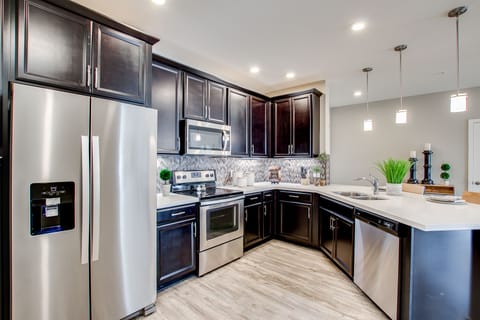 Gourmet kitchen fully stocked.