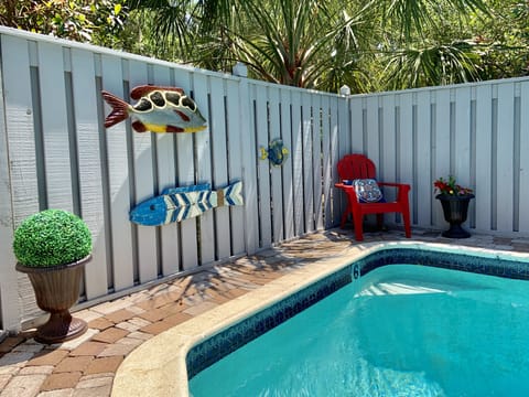 Enclosed private pool with three foot and 6 foot depths.