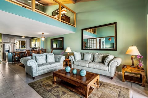 Condo, Multiple Beds, Partial Ocean View (Keauhou Kona Surf & Racquet Club #5-3) | Living area | 43-inch flat-screen TV with cable channels, TV, DVD player