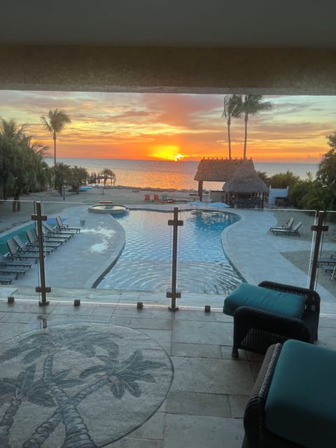 Sunrise View from lanai overlooking the beautiful ocean, zero entry pool/hot tub