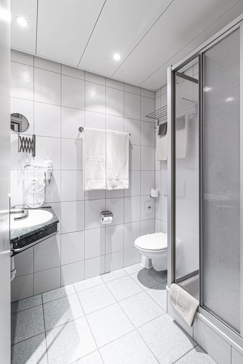 Shower, free toiletries, hair dryer, towels