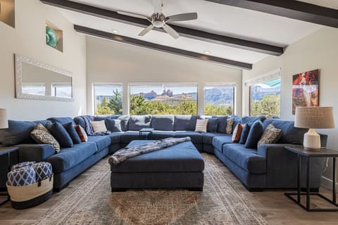 Professionally Decorated - Living Room with Mountain Contemporary Furnishings, Gas Fireplace ad 75" HD Smart TV, Blu-Ray DVD Player and Apple TV