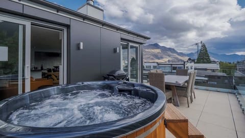 Twilight balcony shot with Hot tub