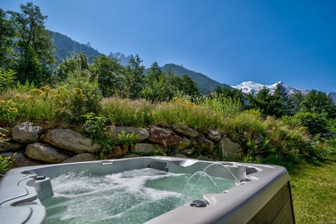Hot tub with mountain views