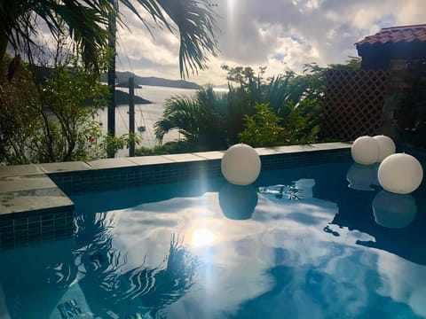 Beautiful Salt Water Pool - check out our floating solar lights!