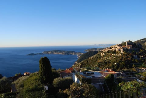 View from terrace, Eze Village and Saint-Jean-Cap-Ferrat.