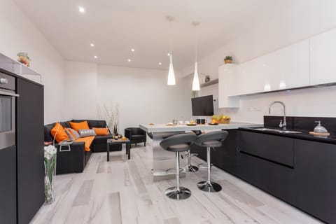living area and kitchen