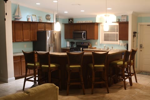 Spacious kitchen with window to view sunrise over the Atlantic Ocean