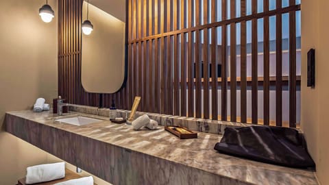 Bathtub, hair dryer, towels