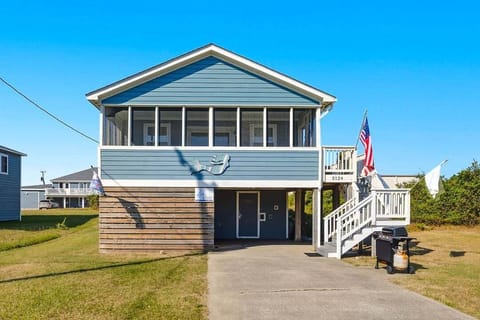 Front Exterior of Blue Bungalow
