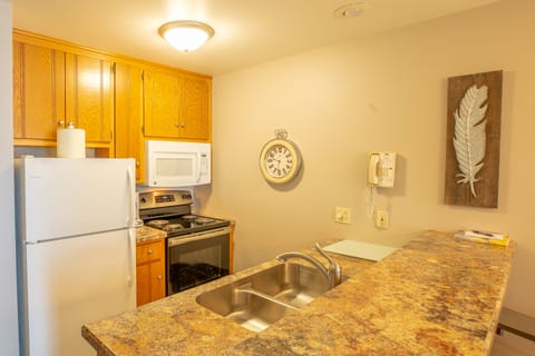 Full-size fridge, microwave, oven, stovetop