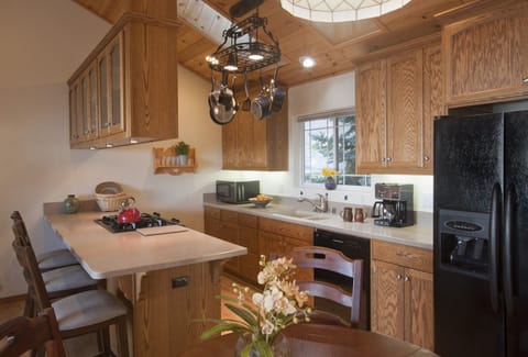 Fully stocked kitchen, with the conveniences of home.