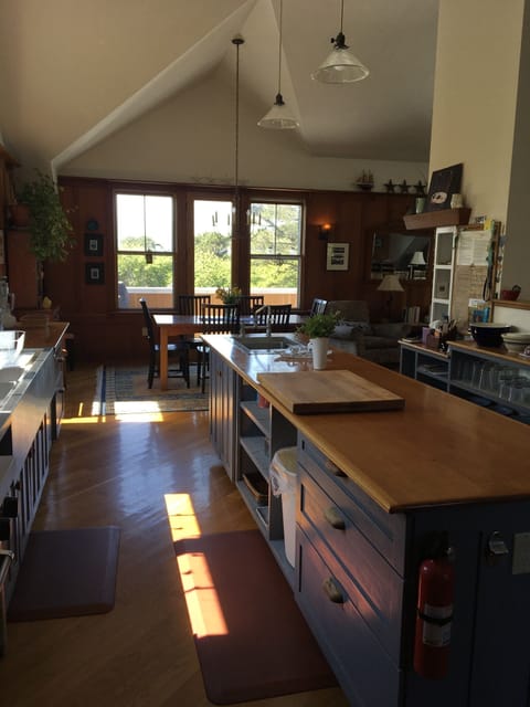 View of galley looking towards dining table.