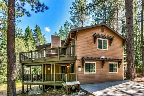 This secluded Tahoe cabin has both upper and lower wrap around porches