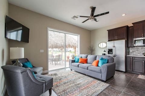 Spacious living room with queen sofa bed