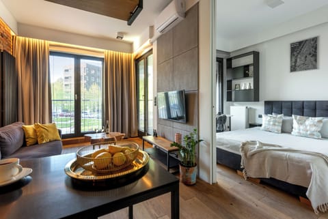 Elite Apartment, Air conditioning, Courtyard View | Living area | LED TV