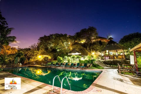 Outdoor pool, pool umbrellas