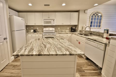 Fully stocked kitchen.