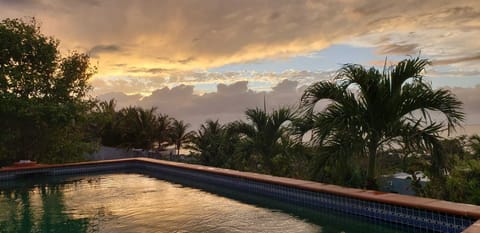 Poolside view at sunset