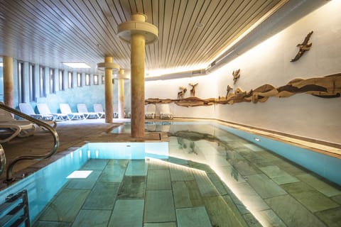 Indoor pool, open 10:00 AM to 9:00 PM, sun loungers