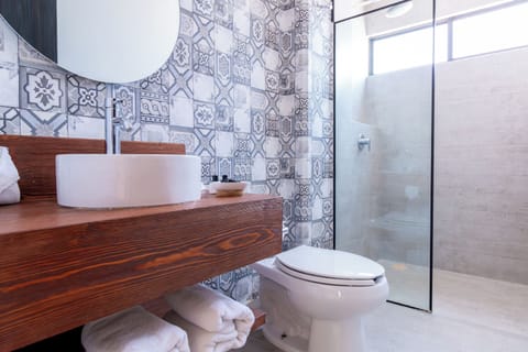 Business Suite | Bathroom | Shower, hair dryer, towels, soap