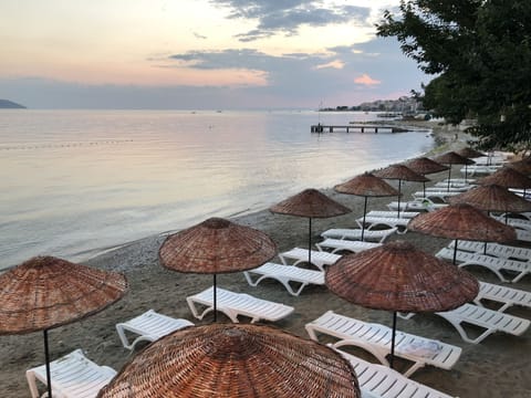Sun loungers, beach umbrellas