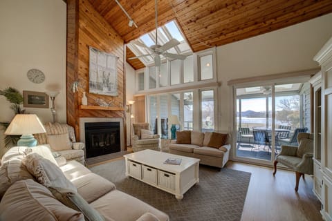 Relax in our spacious living room with cozy seating and a welcoming atmosphere.