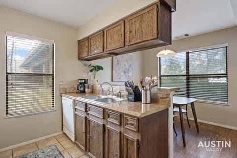 Fully equipped kitchen with all the essentials plus coffee, coffee maker, and dishwasher