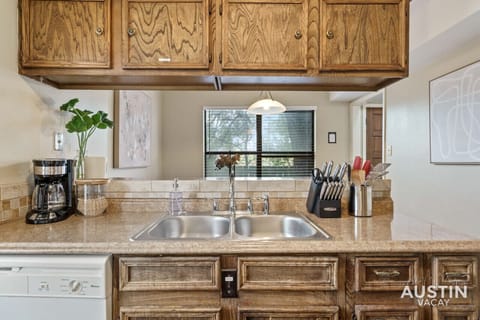 Fully equipped kitchen with all the essentials plus coffee, coffee maker, and dishwasher