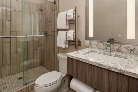 Shower, free toiletries, hair dryer, towels