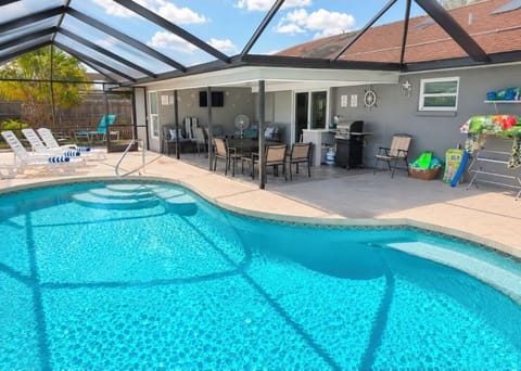 pool, handrail, outdoor pool, terrace patio, grill, outdoor, dining table