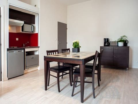 Enjoy a tasty meal at the dining table.