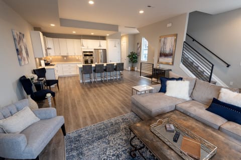 Living area and kitchen.