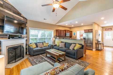 Cozy up by the fire in the winter or relax after boating in the summer.