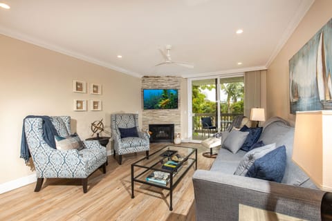 The living room will be a welcome retreat after a day in the sun.