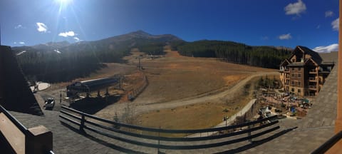 Summer view of peak 7 base area from unit 1403 balcony. 