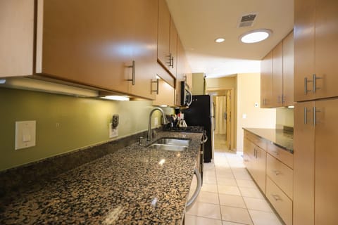 Kitchen and lots of storage.