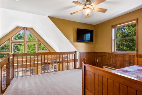 upper floor with sleeper sofa and tv