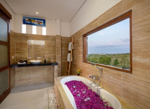 Shower, rainfall showerhead, towels