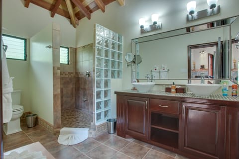 Shower, eco-friendly toiletries, hair dryer, bathrobes