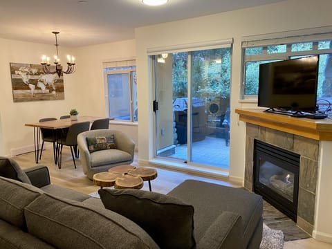 Living room space with fireplace