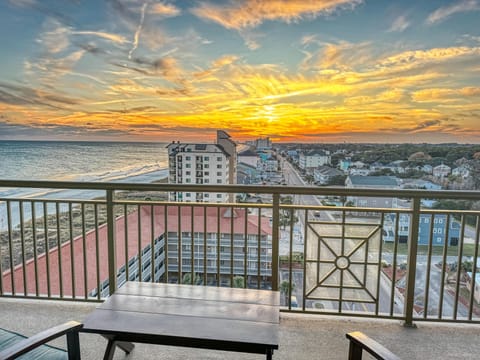Sunset views from the spacious balcony seating area